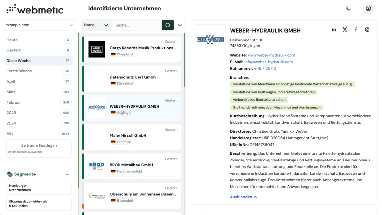CRM-Oberfläche mit Vorher/Nachher-Vergleich der Datenanreicherung